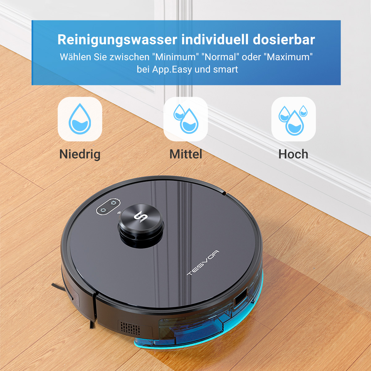 Ein Roboter-Staubsauger mit Reinigungsoptionen.