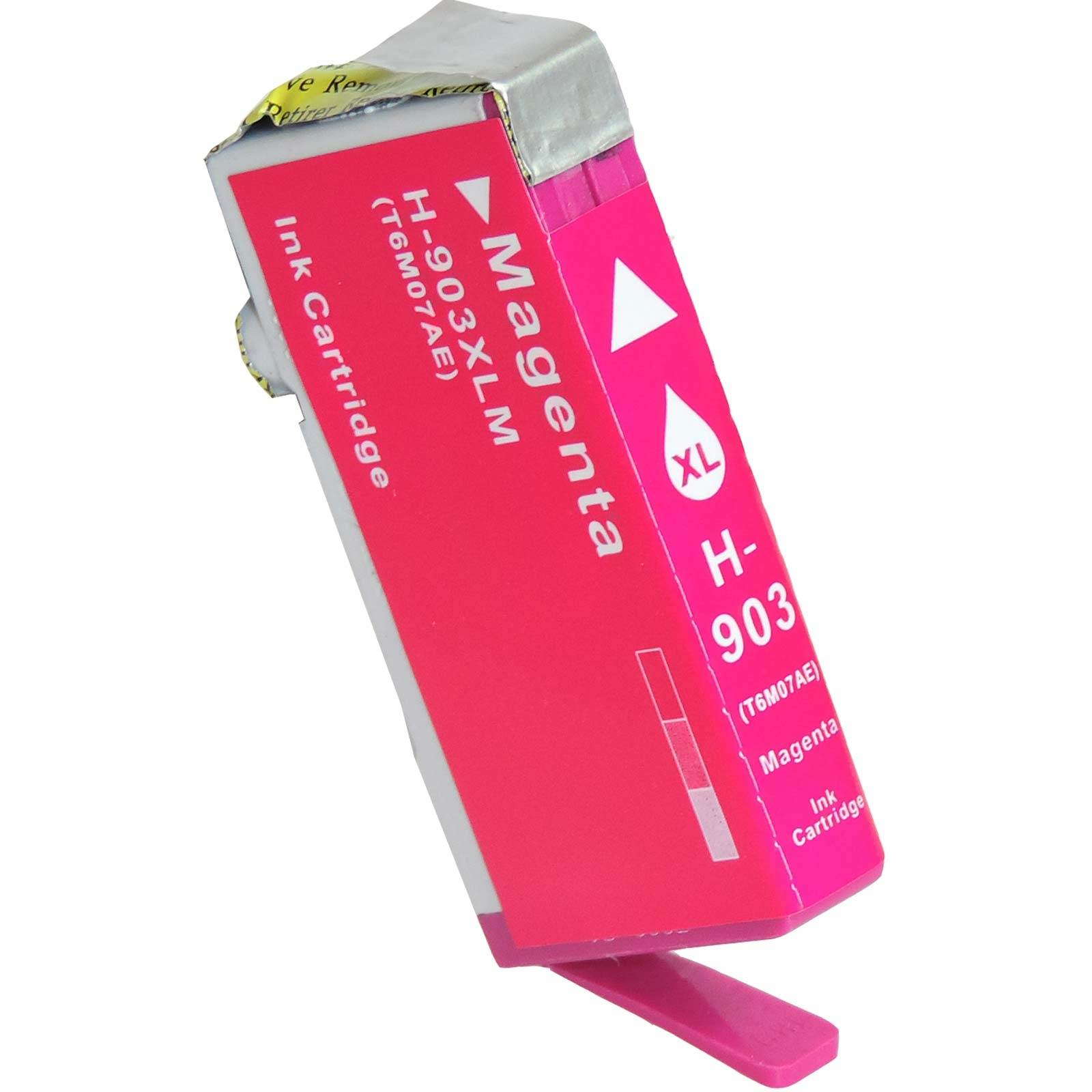 Magentarote Tintenpatrone, weißer Hintergrund.