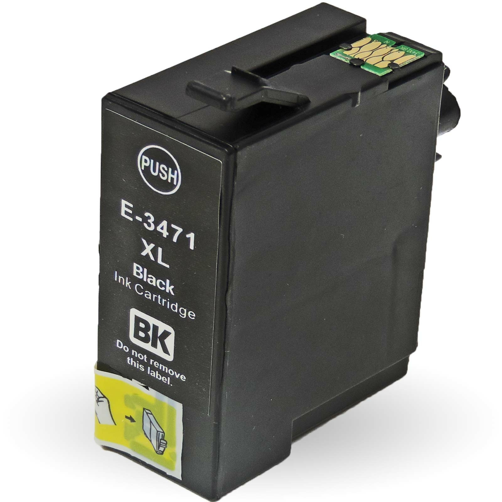 Schwarze Tintenpatrone mit der Aufschrift "E-3471 XL Black Ink".