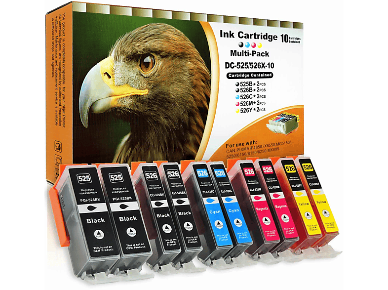 D&C MX895 Tintenpatrone Multipack 10-Farben (2x Schwarz, 2x Fotoschwarz, 2x Cyan, 2x Magenta, 2x Gelb) (PGI-525, CLI-526)
