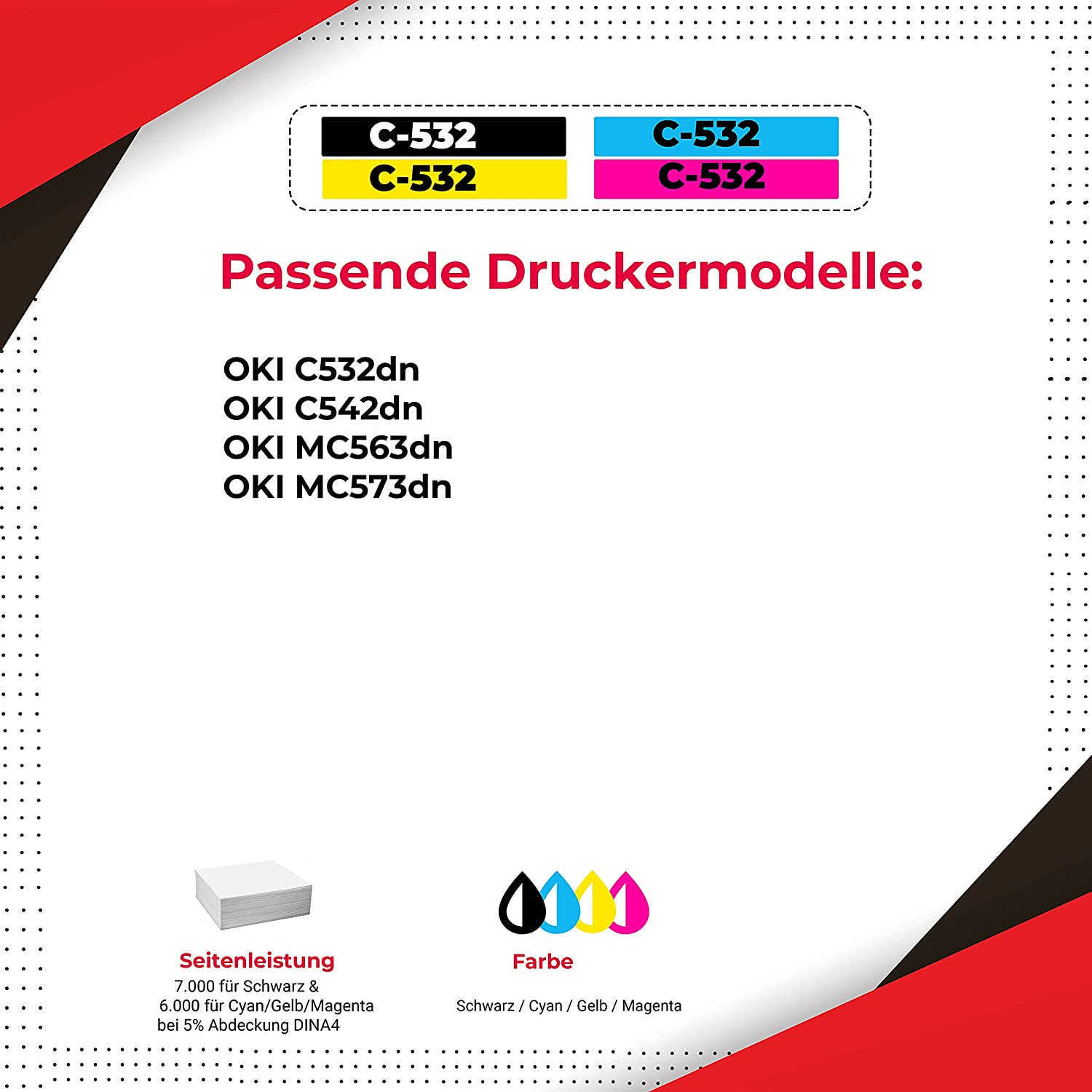 Druckermodell-Details auf weißem Hintergrund, mit Farbtintenpatronen.