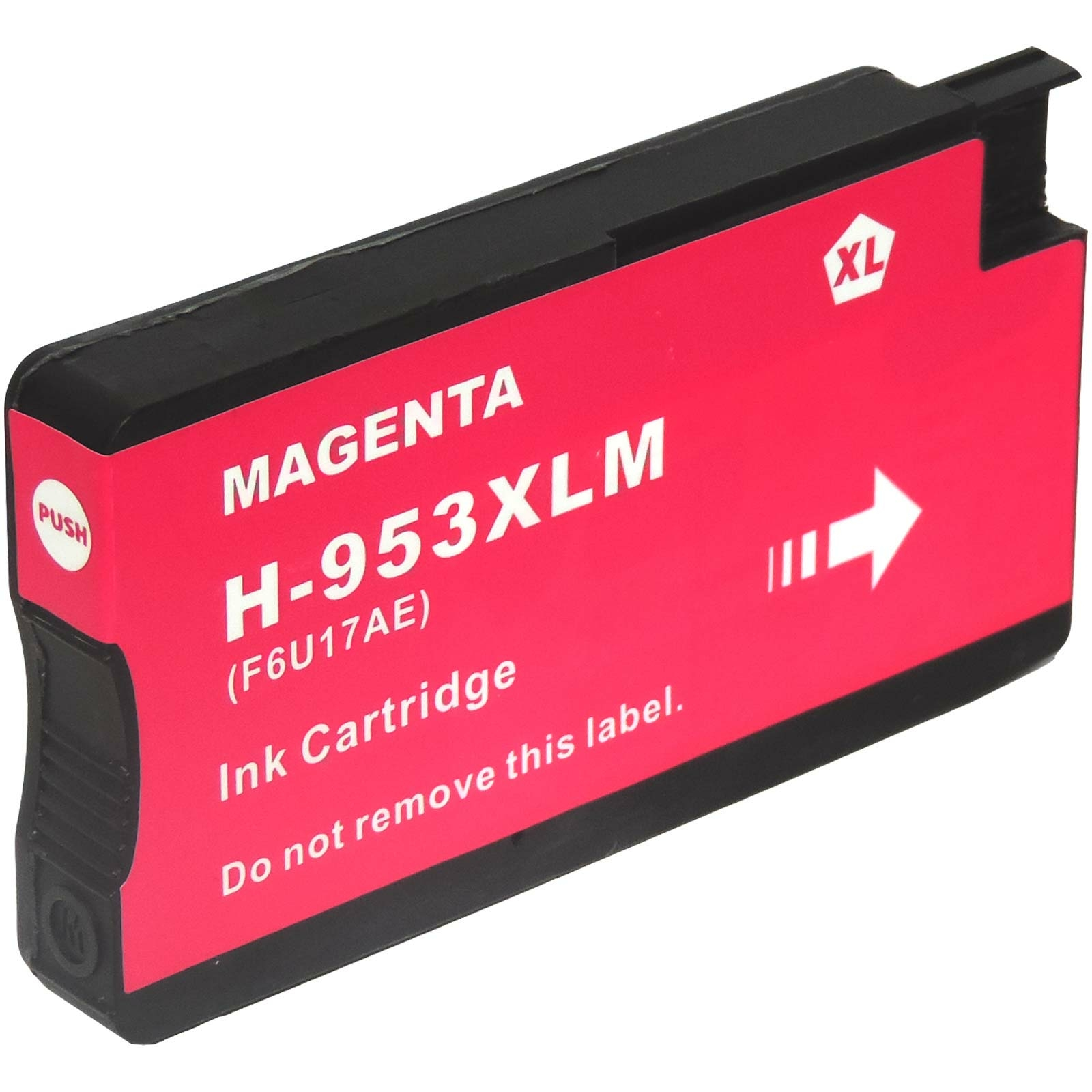 Magentarote Tintenpatrone mit der Aufschrift 'Magenta H-953XLM', schwarz-rotes Farbschema.