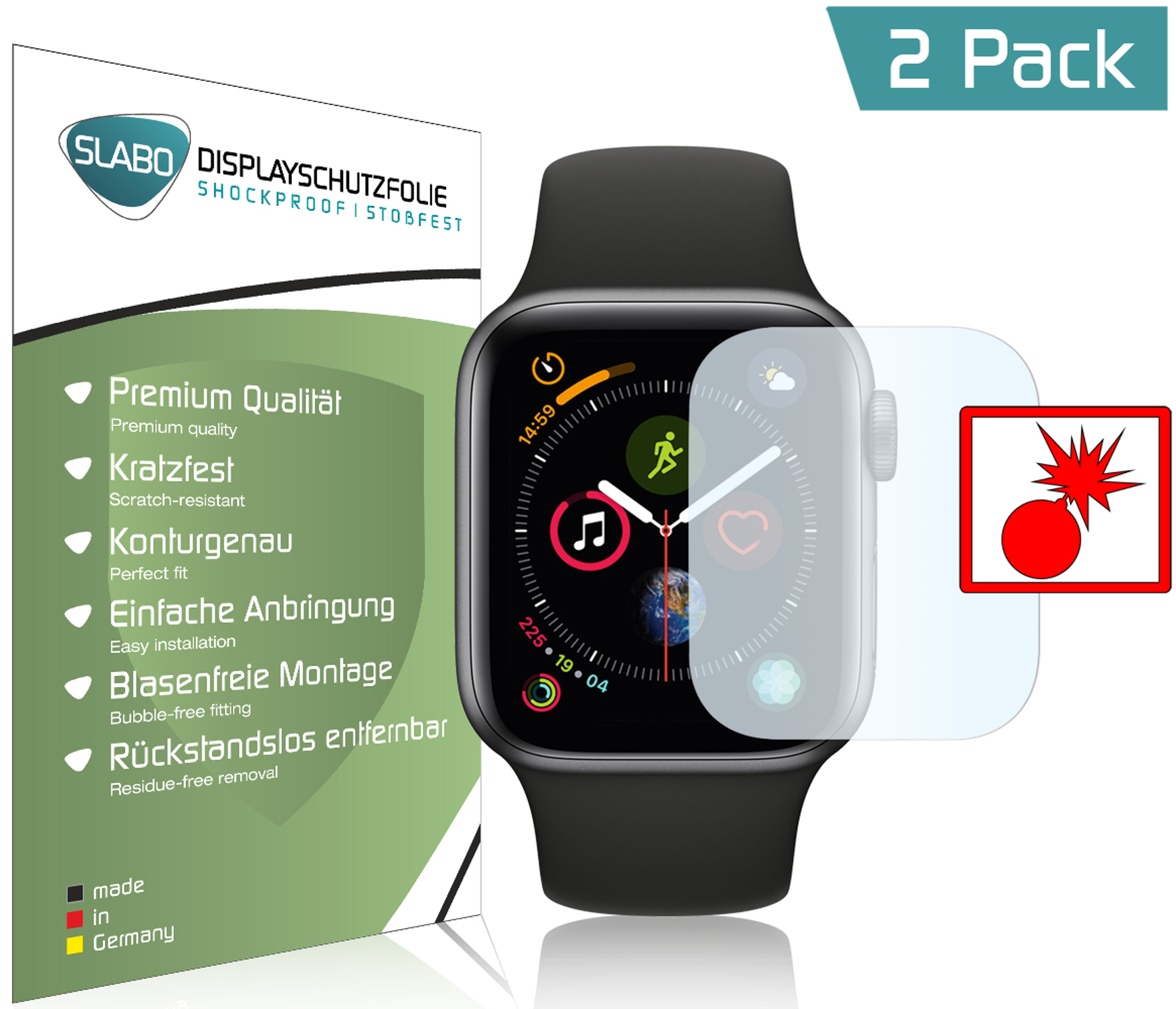 Shockproof 4 Series Displayschutz(für (40mm) Apple 2x 5 Watch Panzerschutzfolie | Series | Watch Series Watch (40mm) | SE 6 SLABO (40mm) Watch (40mm))