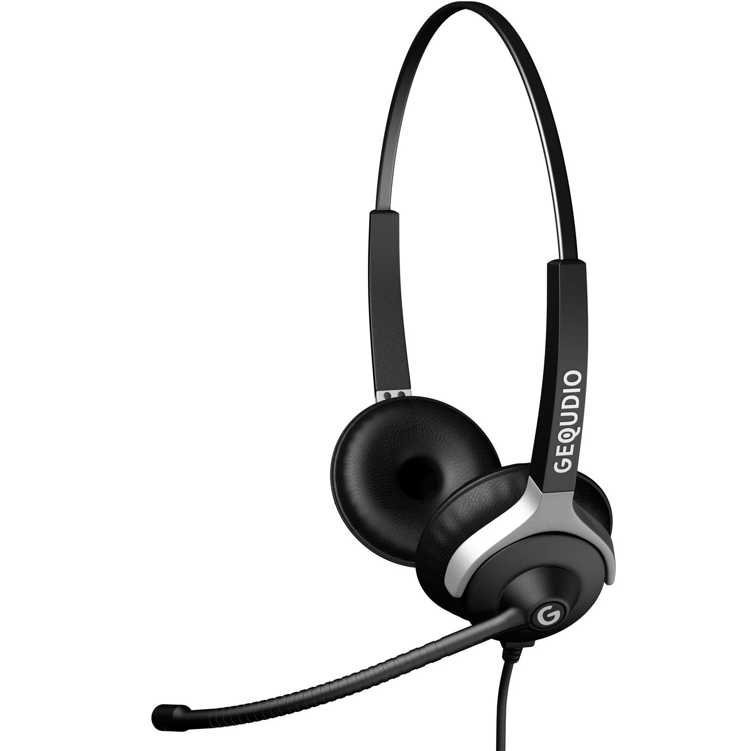 GEQUDIO Headset 2-Ohr Headset für On-ear Kabel, Mitel/Aastra/Poly/Gigaset-RJ mit Schwarz