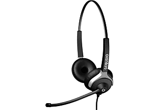 GEQUDIO Headset 2-Ohr für Yealink, Snom, Grandstream mit Kabel, On-ear Headset Schwarz