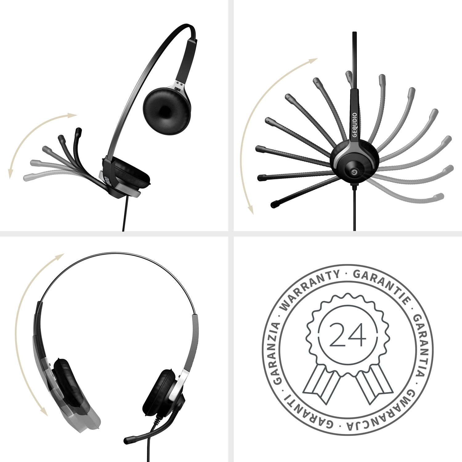 GEQUDIO Headset 2-Ohr Headset für On-ear Kabel, Mitel/Aastra/Poly/Gigaset-RJ mit Schwarz
