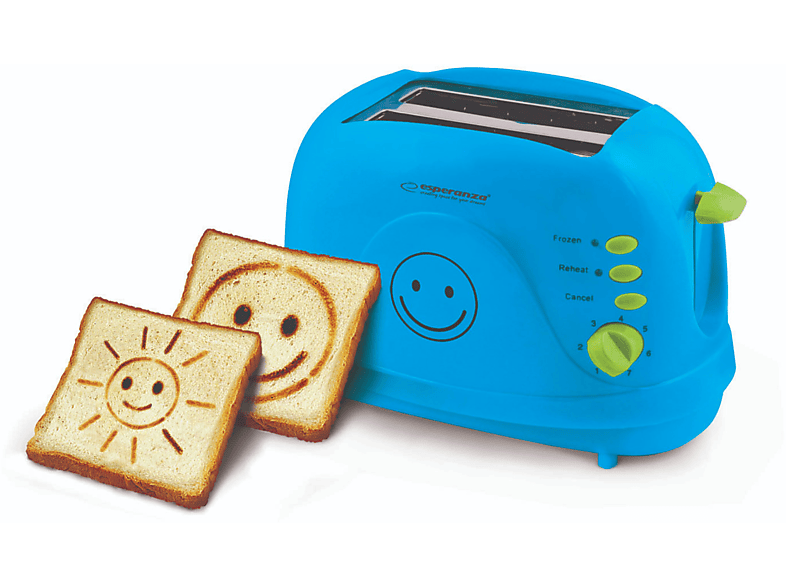 Toaster ESPERANZA 2) Schlitze: SMILEY (750 Blau Watt,