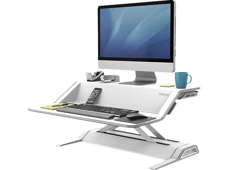 FELLOWES Sitz-Steh-Workstation Lotus 0009901 Schreibtischaufsatz, weiß/schwarz