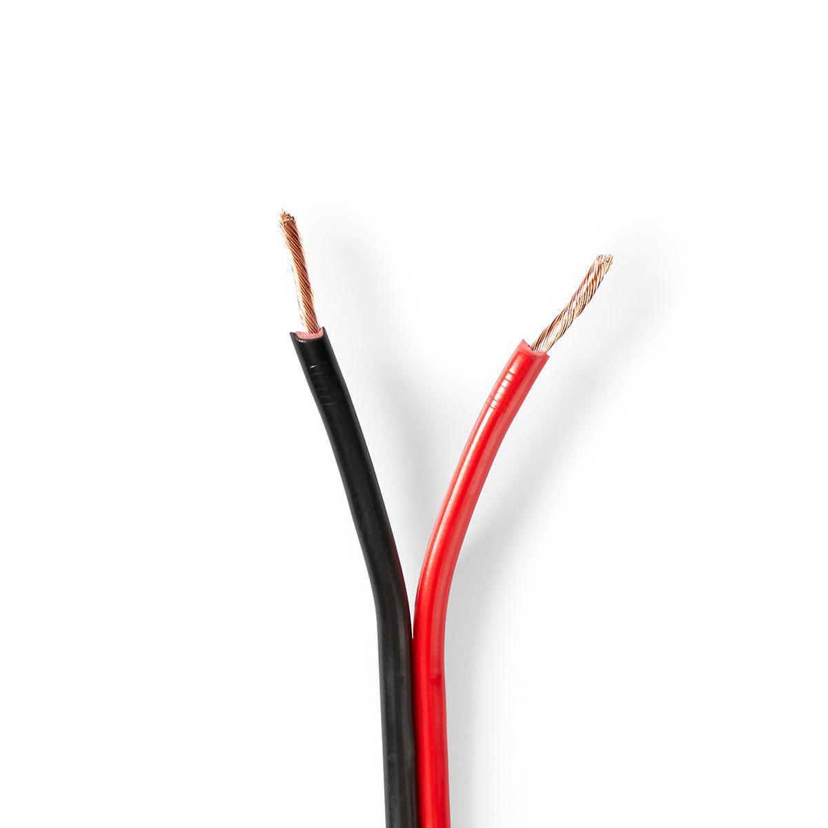 Twee elektrische draden: één zwart, één rood, beide gestript aan de uiteinden.