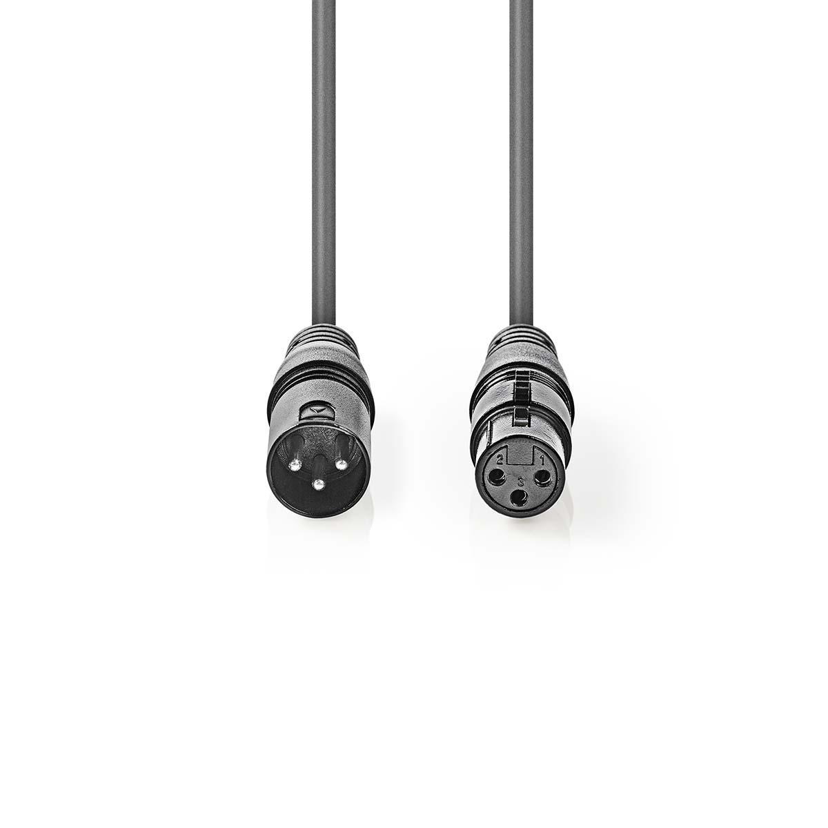 Câbles audio XLR noirs avec connecteurs sur fond blanc.