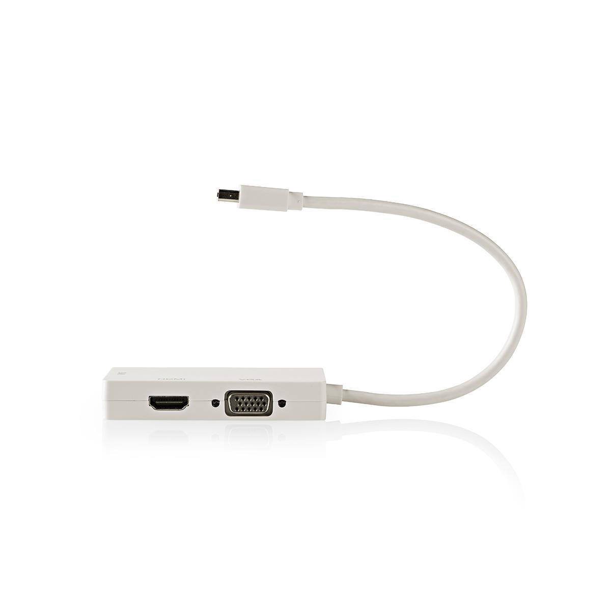 Un cable adaptador HDMI a VGA blanco, aislado sobre blanco.