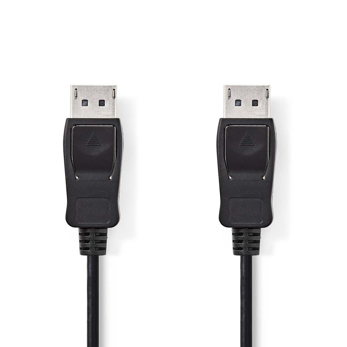 Zwei schwarze DisplayPort-Kabel nebeneinander vor weißem Hintergrund.