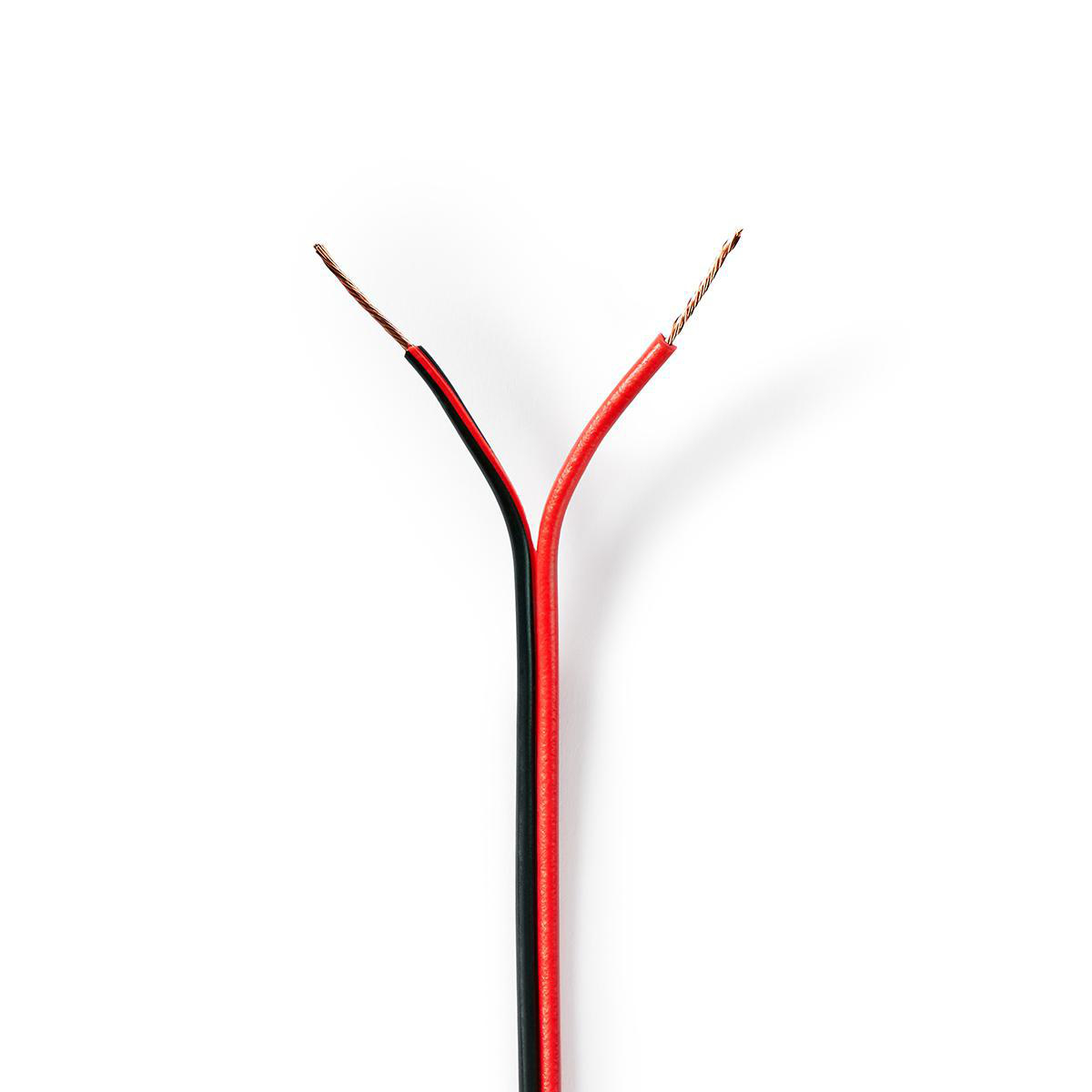 Due fili elettrici, rosso e nero, separati alle estremità. Sfondo bianco.