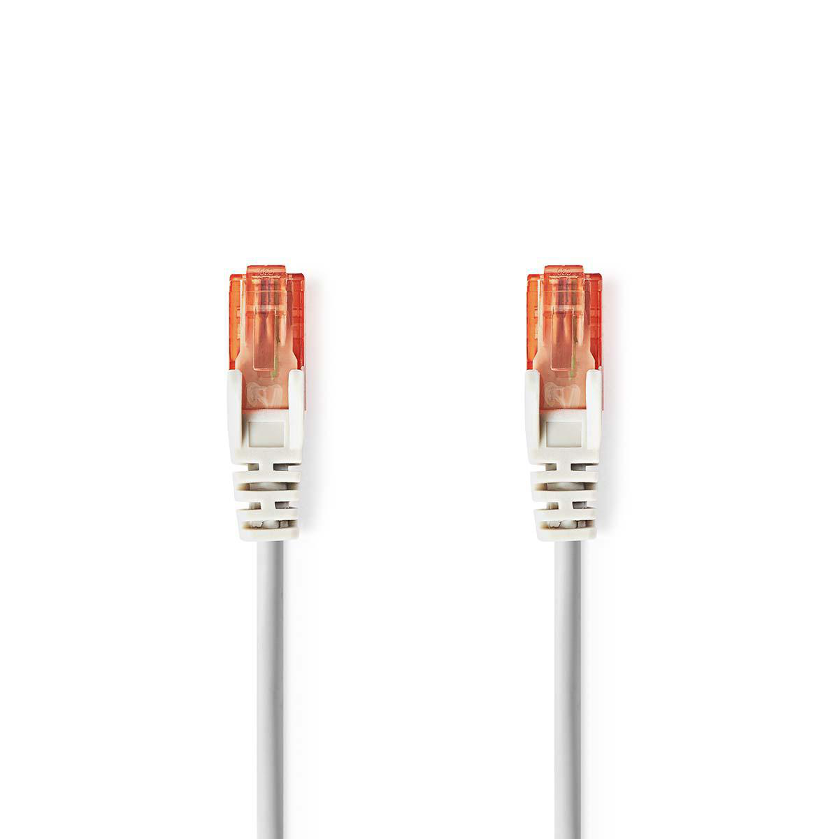 Due cavi Ethernet bianchi con connettori arancioni.