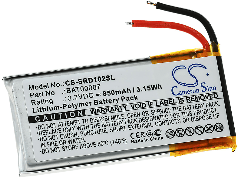 POWERY Akku f. Cardo SRPT0102 Li-Polymer Akku, 3.7 Volt, 850mAh