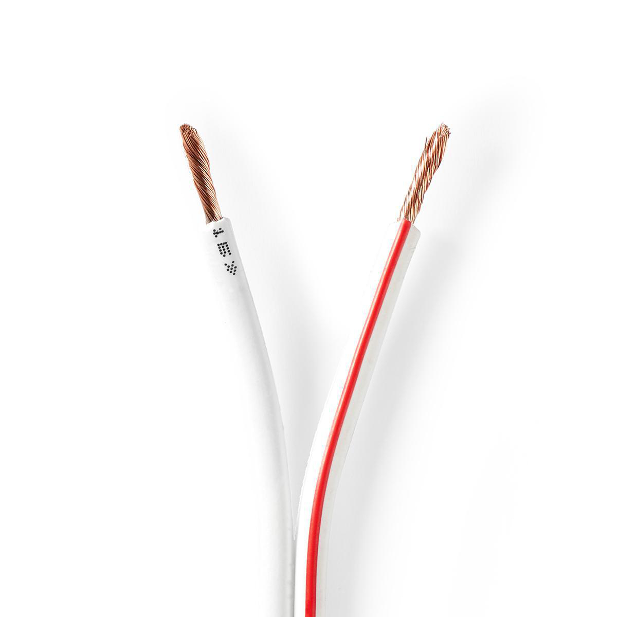 Zwei Elektrokabel, eines weiß mit rotem Streifen, das andere weiß. Kabel vor weißem Hintergrund.