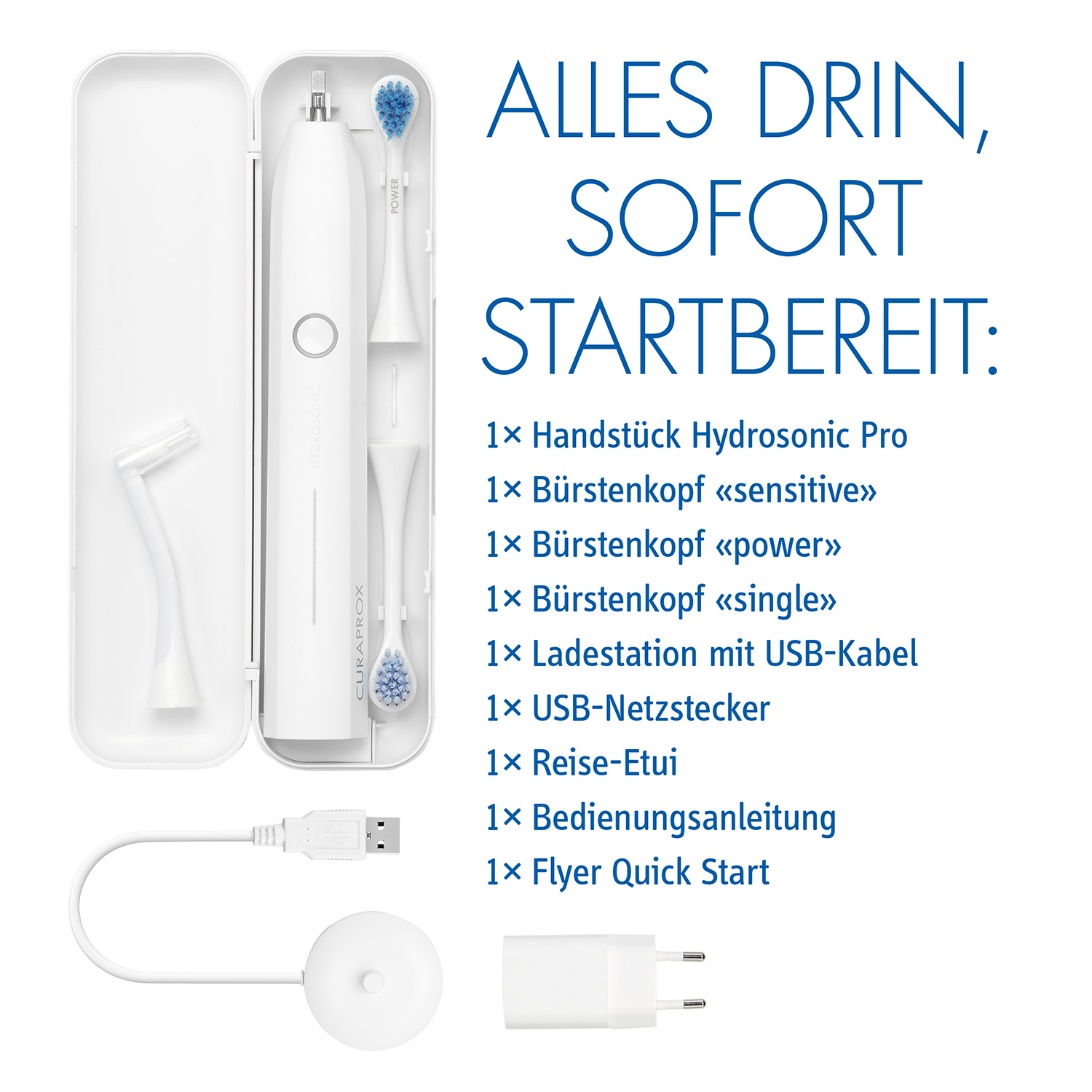 Biały zestaw szczoteczki elektrycznej z akcesoriami w etui.