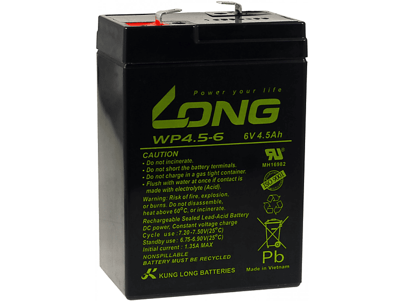 WP4.5-6 POWERY Volt, Bleiakku Akku, Lead-Acid 6 KungLong 4,5Ah
