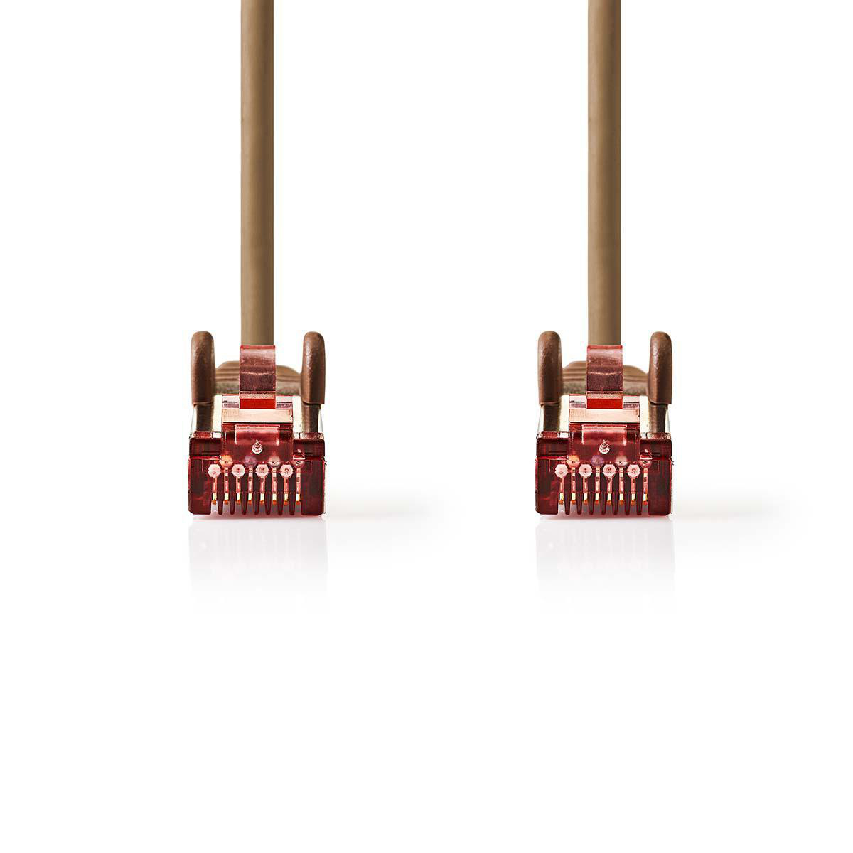 Zwei braune Ethernet-Kabel mit roten Steckern.