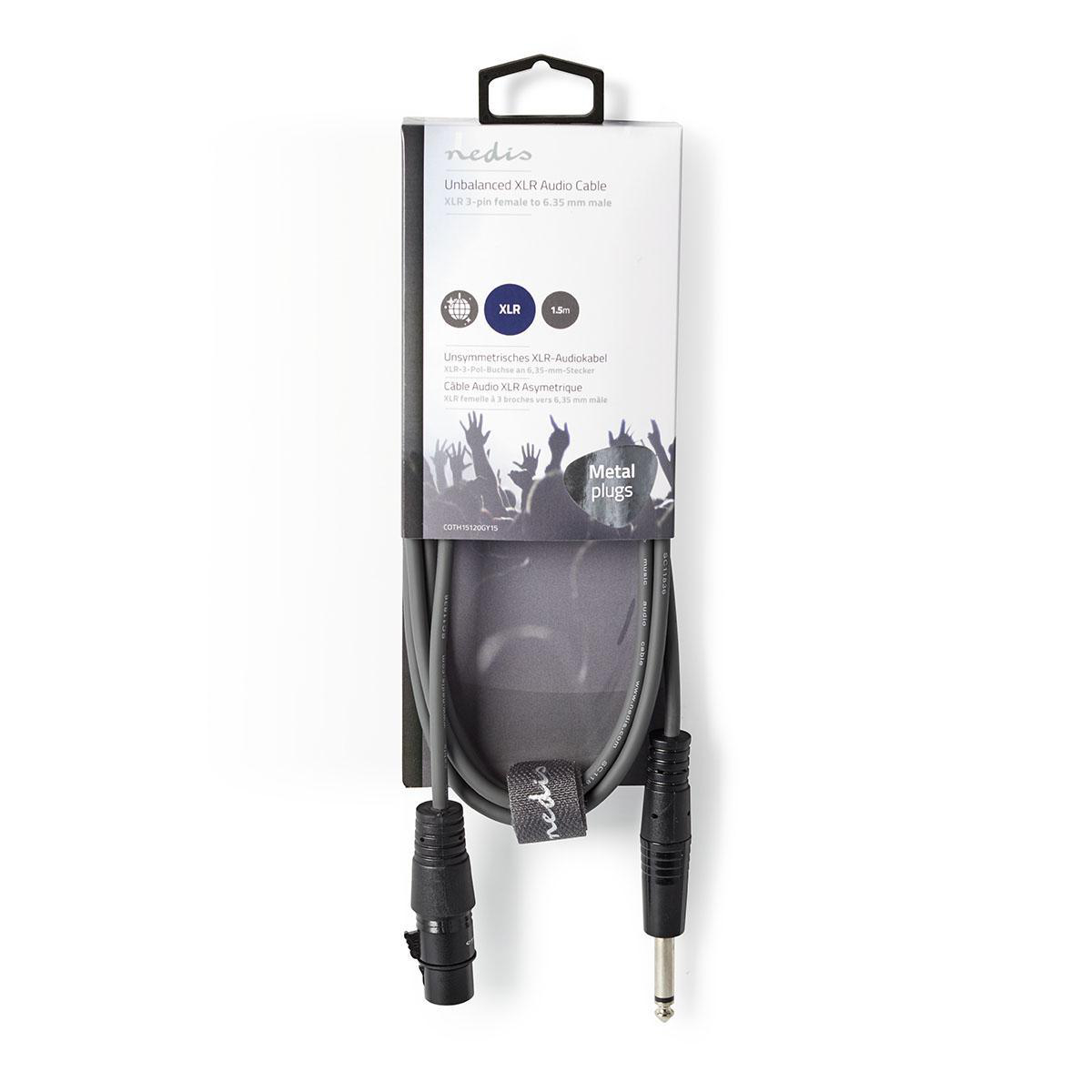 Ongelijkmatige XLR audiokabel met connectoren en een zwarte houder.