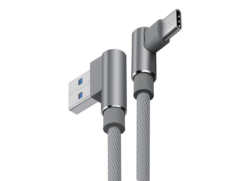 SMARTACC 2m Datenkabel, USB-C Ladekabel Grau 90° Winkel, Typ C / Ladekabel
