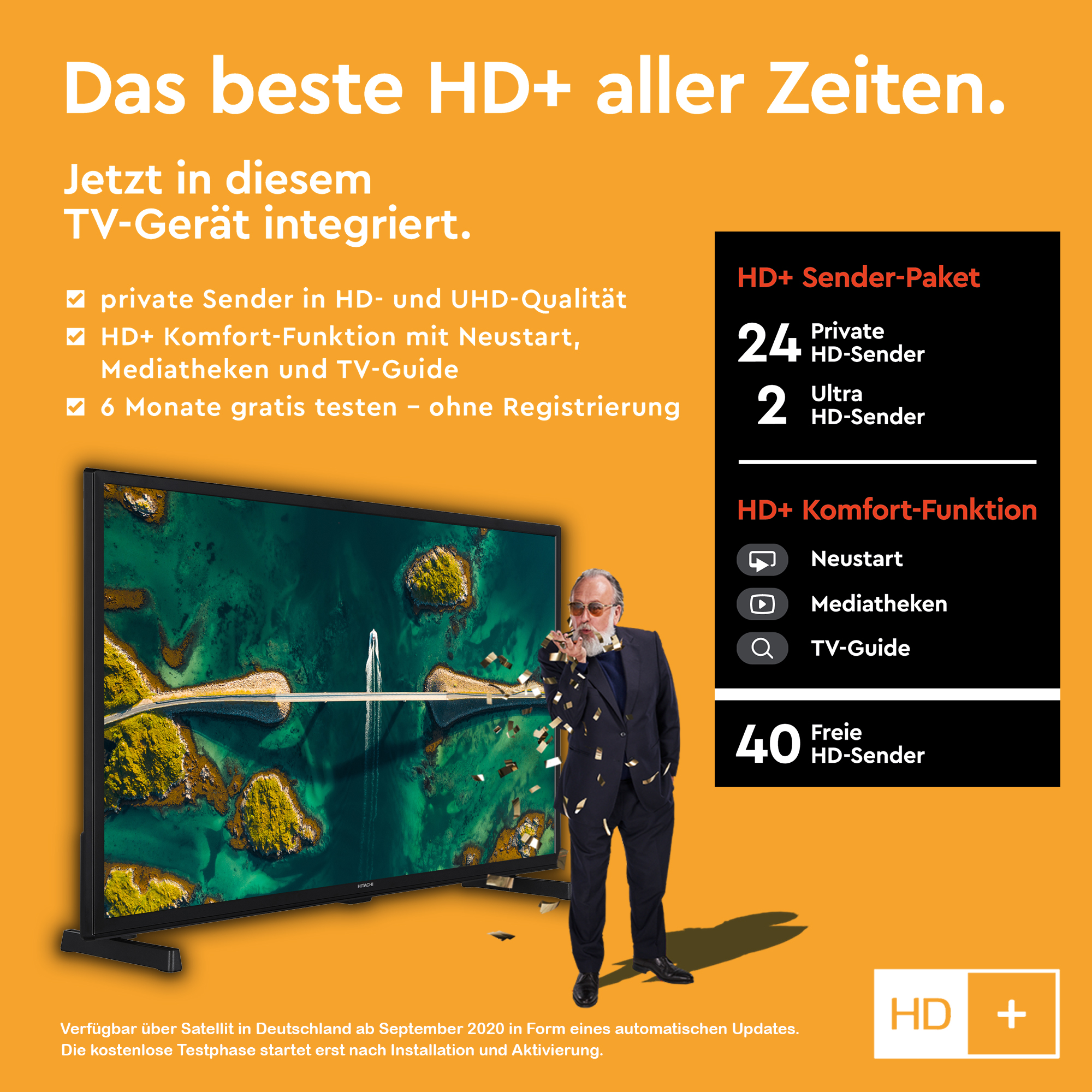 LED TV / HD-ready, HITACHI H24E2305V 24 cm, Zoll TV) (Flat, 60 SMART