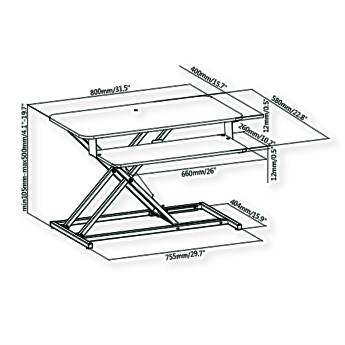 Schreibtischaufsatz, Höhenverstellbarer x VALUE 400 mm PC-Arbeitsplatz 800