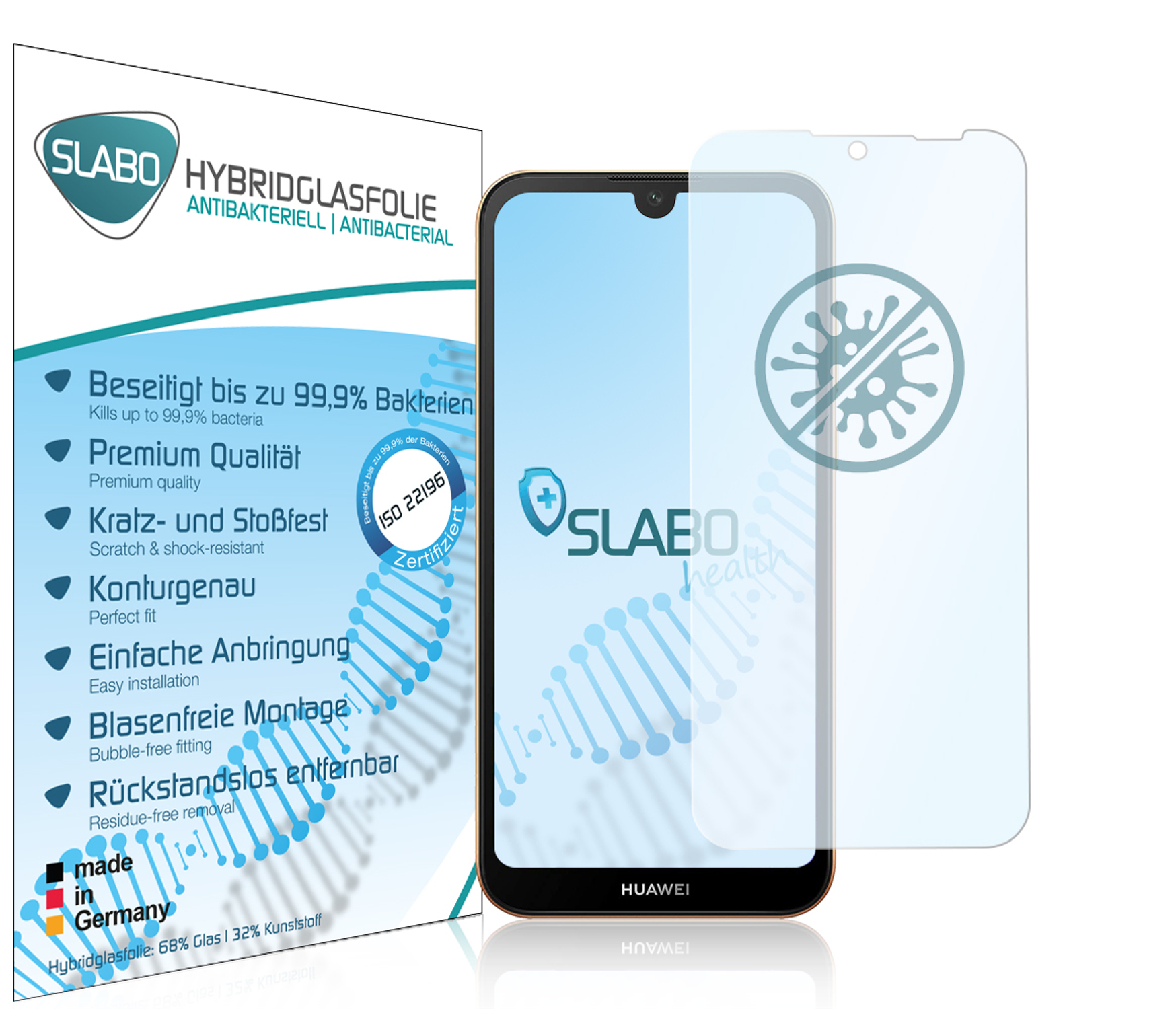 2019) Huawei SLABO Y5 Displayschutz(für flexible Huawei 8S | Honor Hybridglasfolie antibakterielle