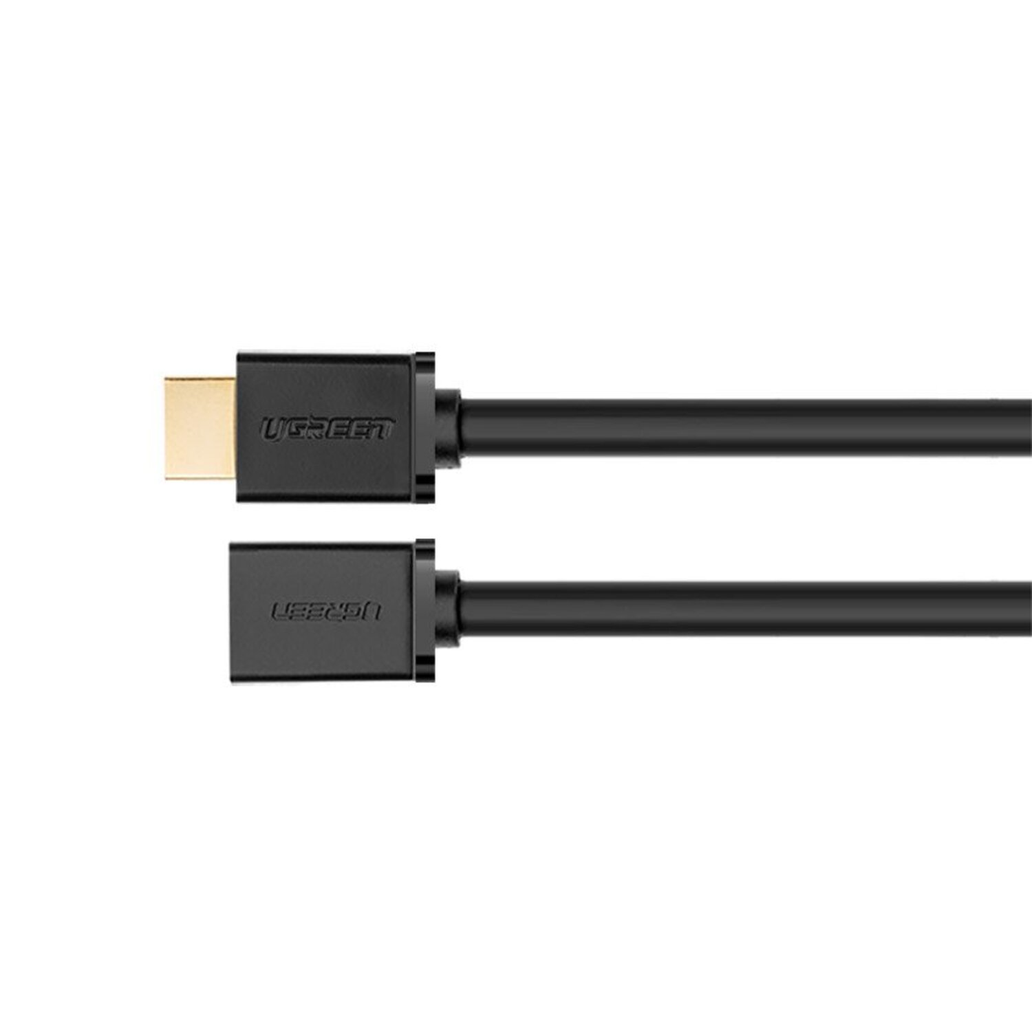 Czarny kabel HDMI ze złączami na białym tle.
