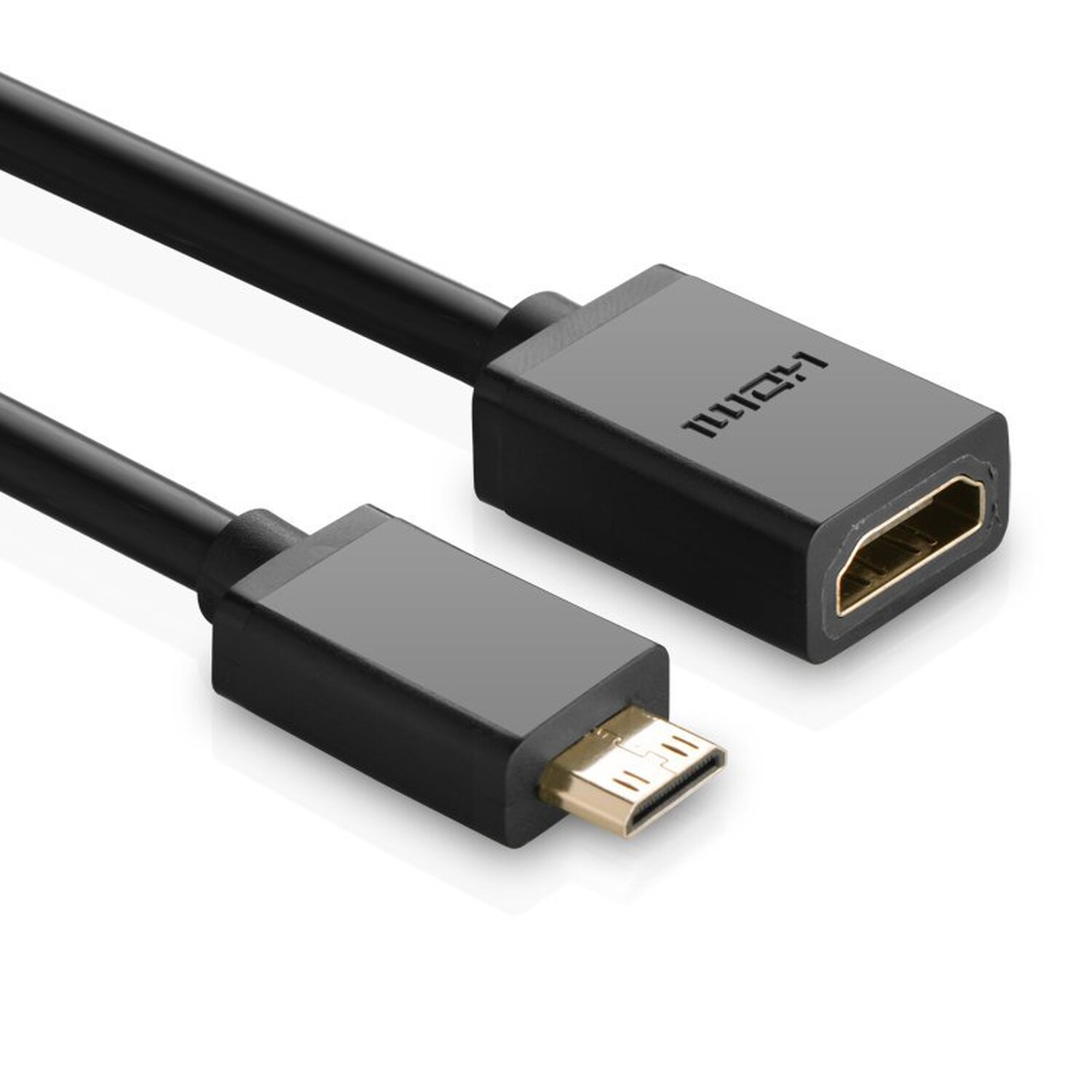Czarny kabel HDMI ze standardowym i micro-HDMI złączem.