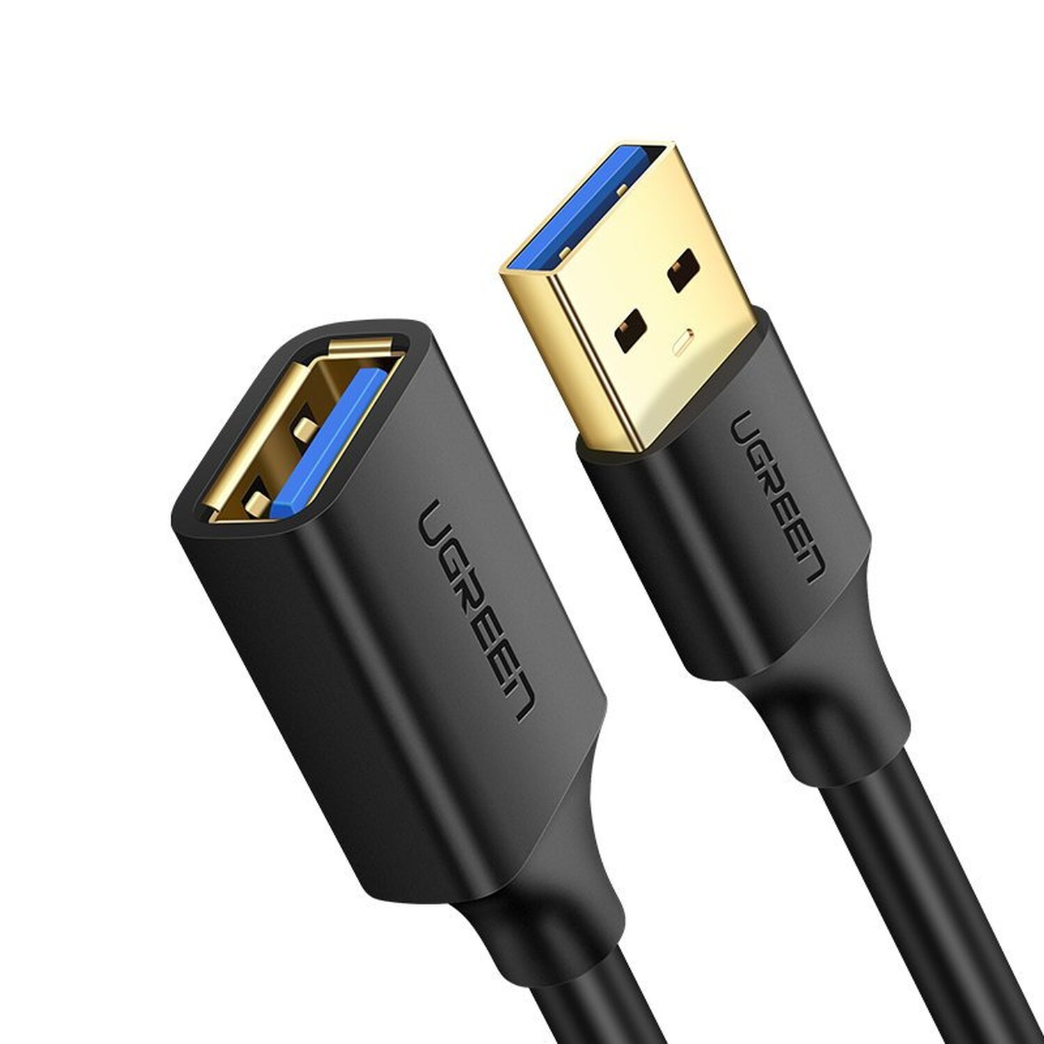 Two black UGREEN USB adapters with blue connectors on a white background.