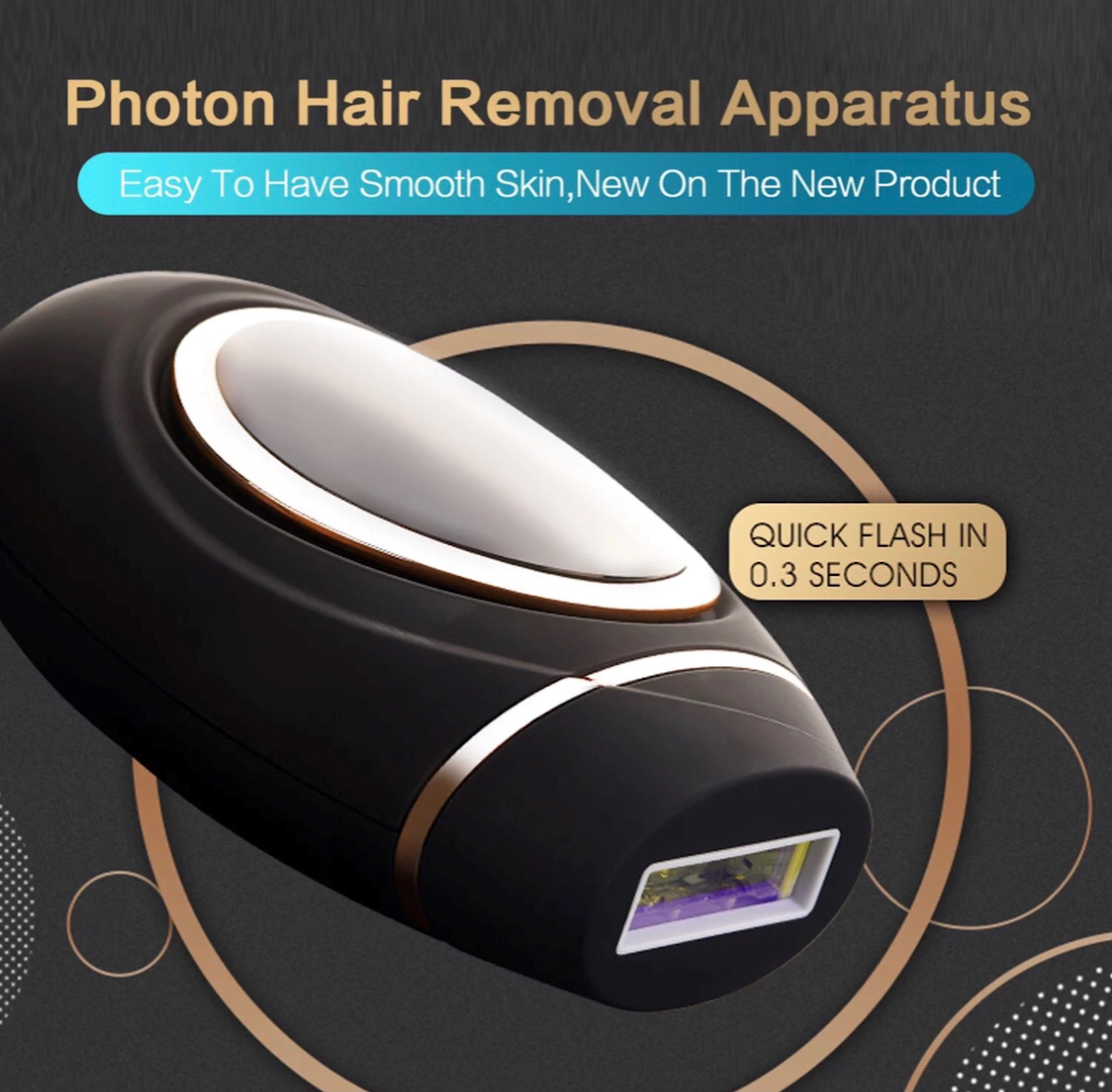 Czarny depilator z białą górą i złotymi akcentami na ciemnym tle.