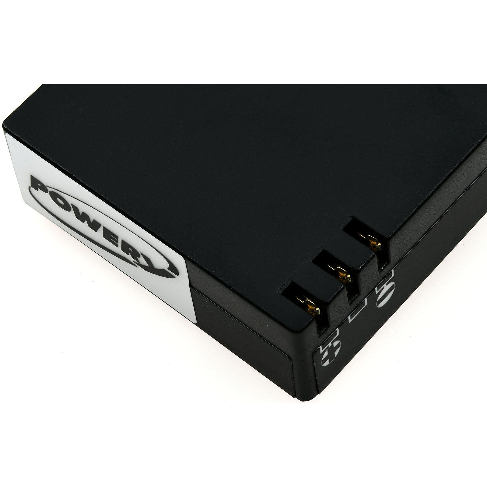 Batería negra con logo POWER blanco. Tiene terminales dorados.