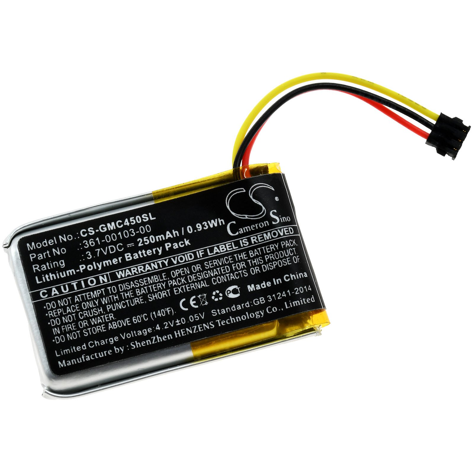 250mAh 45 3.7 Volt, Akku, Akku für Garmin Dash POWERY Cam Li-Polymer