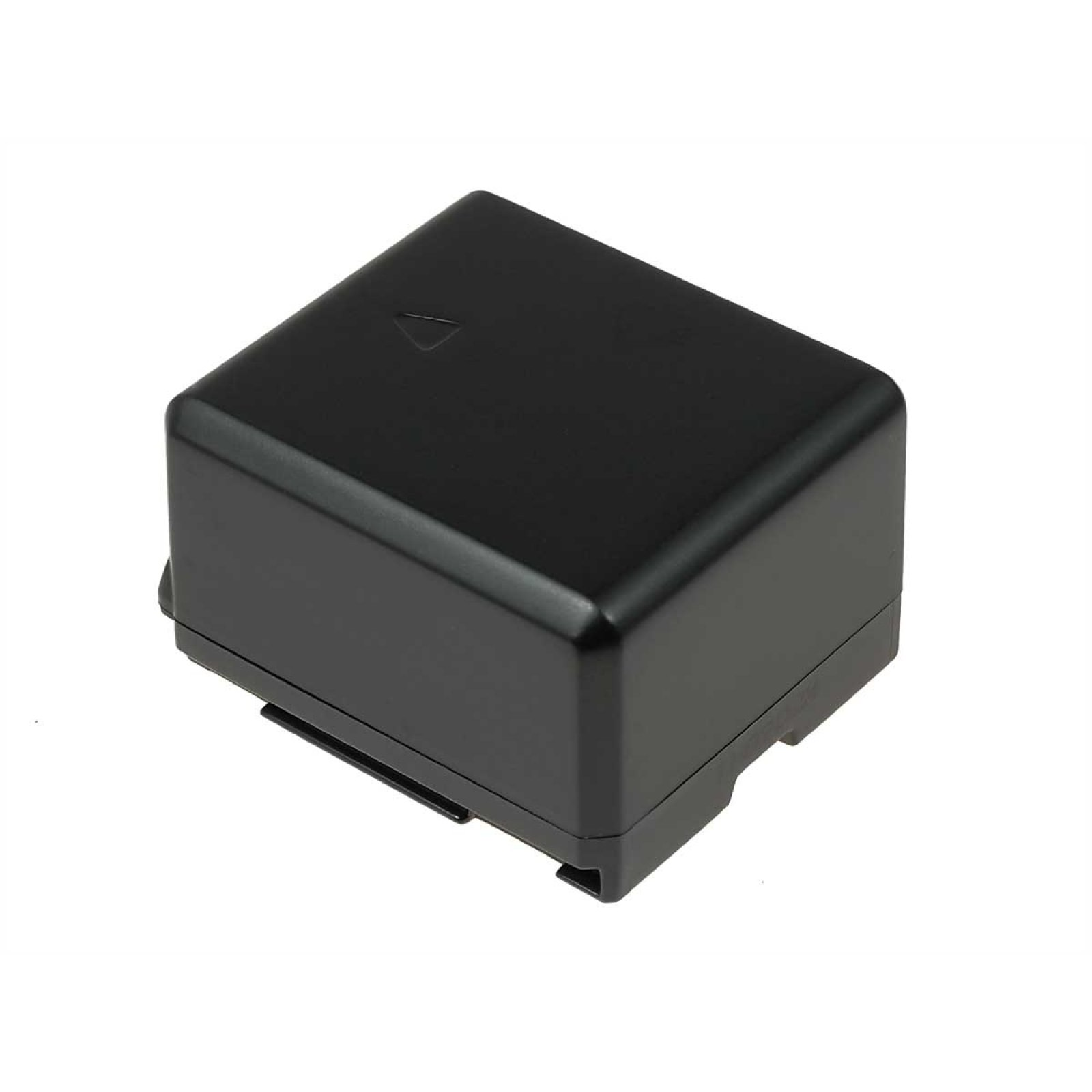 Una batería negra con forma cuadrada, pequeño triángulo y un conector inferior.