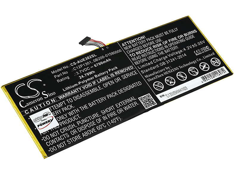 POWERY Akku für Asus MeMO Pad FHD 10 Li-Polymer Akku, 3.7 Volt, 6700mAh