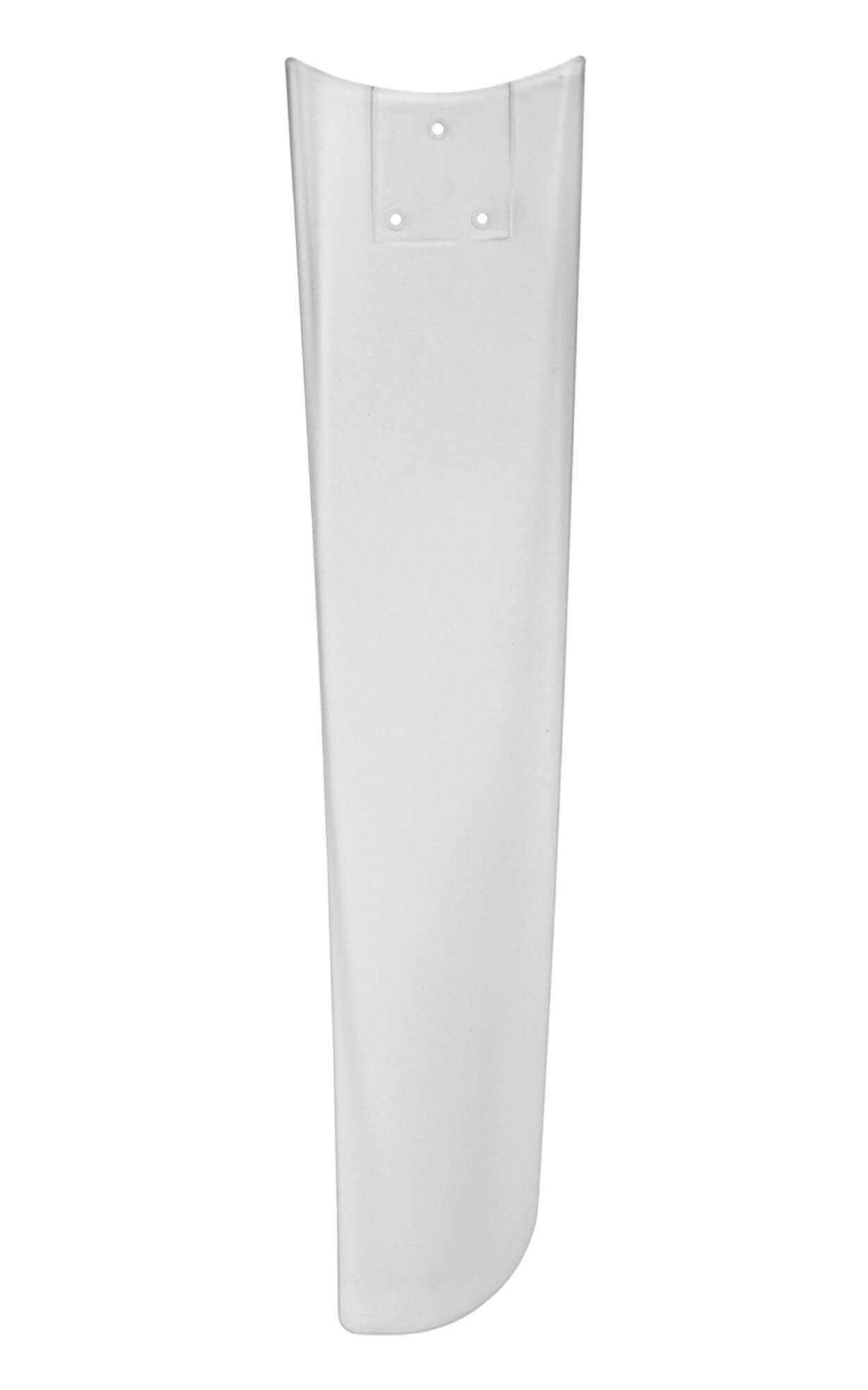 Una singola pala di ventilatore da soffitto bianca, isolata su sfondo bianco.