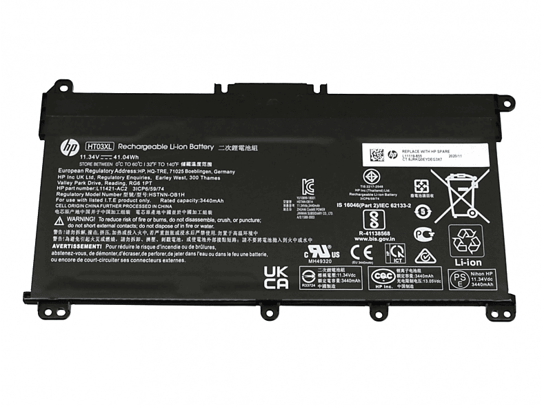 mAh HP 11.34 Akku, Original Li-Polymer 3420 Volt, HT03XL L11119-856