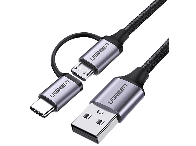 UGREEN Kabel 2in1 C, USB USB Schwarz Typ - / USB Ladekabel, Micro