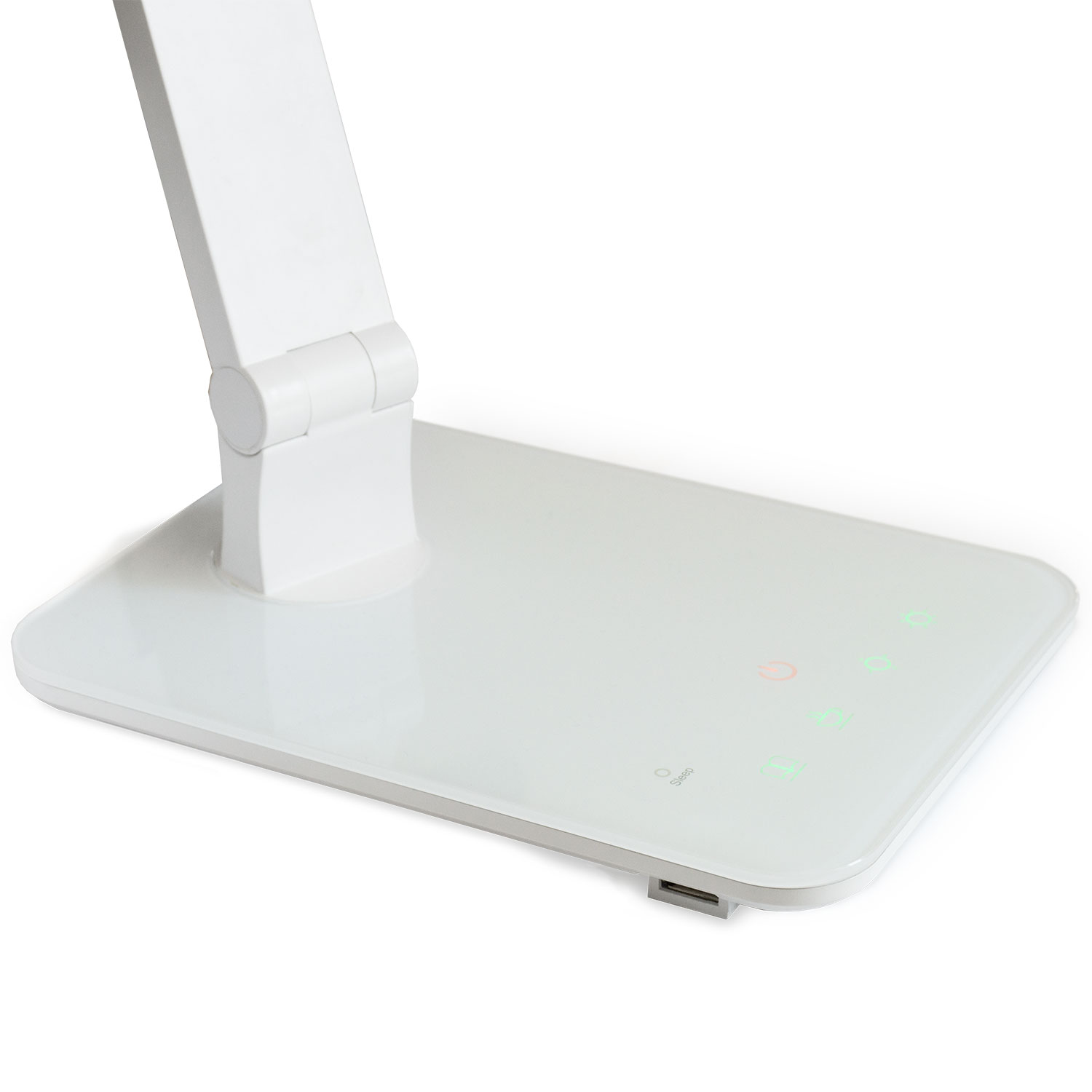 Lampada da scrivania bianca con comandi touch. Porta USB.