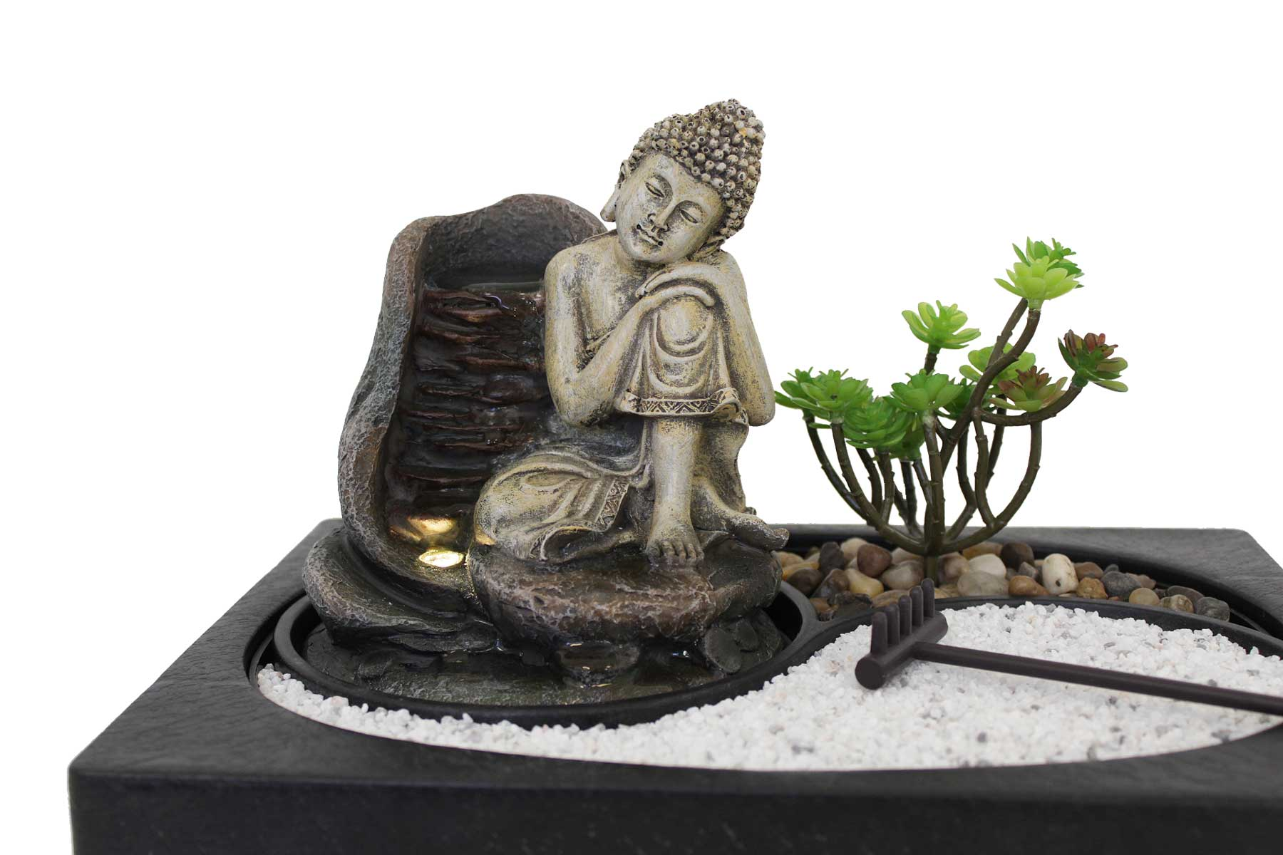 warmweiß LED Buddha Tischbrunnen 29x26x20,6 cm KIOM 10992 FoZenGarden