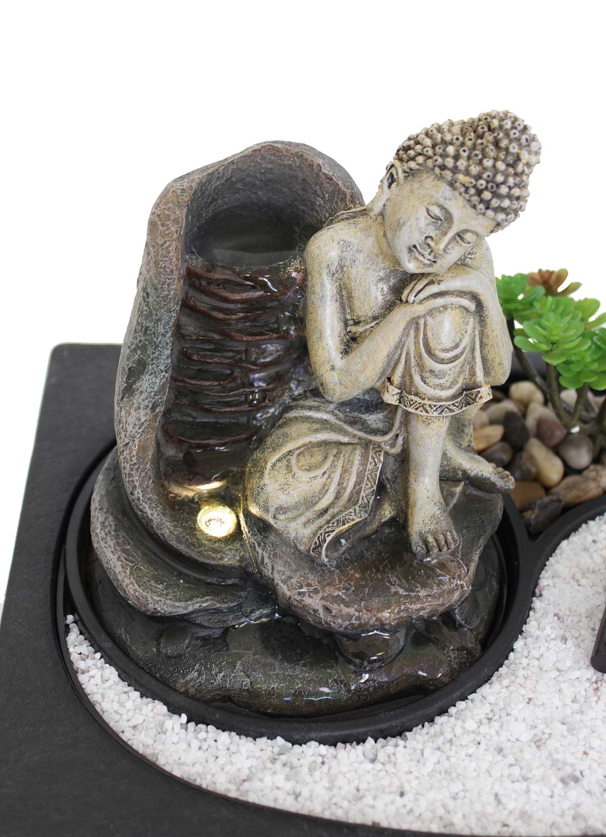 warmweiß LED Buddha Tischbrunnen 29x26x20,6 cm KIOM 10992 FoZenGarden