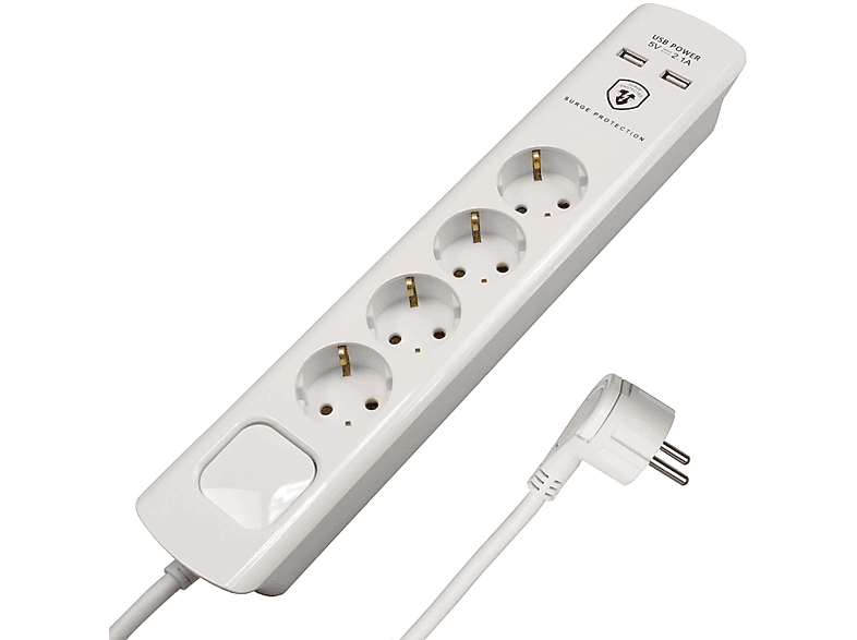 und mit Ladeports, Anschlusskabel USB-A m 3 Flachstecker Ein-Aus-Schalter MD000433 Überspannungsschutz, FEINTECH Steckdosenleiste 4-Fach 2x mit