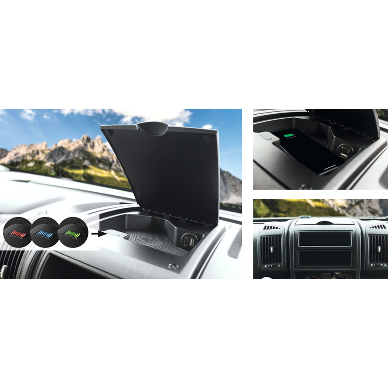 Citroen, Peugeot, USB+HDMI Qi-Smartphone-Ablagefach Fiat, 5 Schwarz Volt, MAXXCOUNT