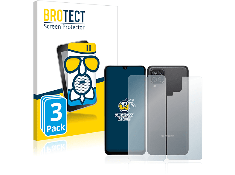 BROTECT 3x Airglass matte Schutzfolie(für Samsung Galaxy A12 Nacho (Vorder + Rückseite))