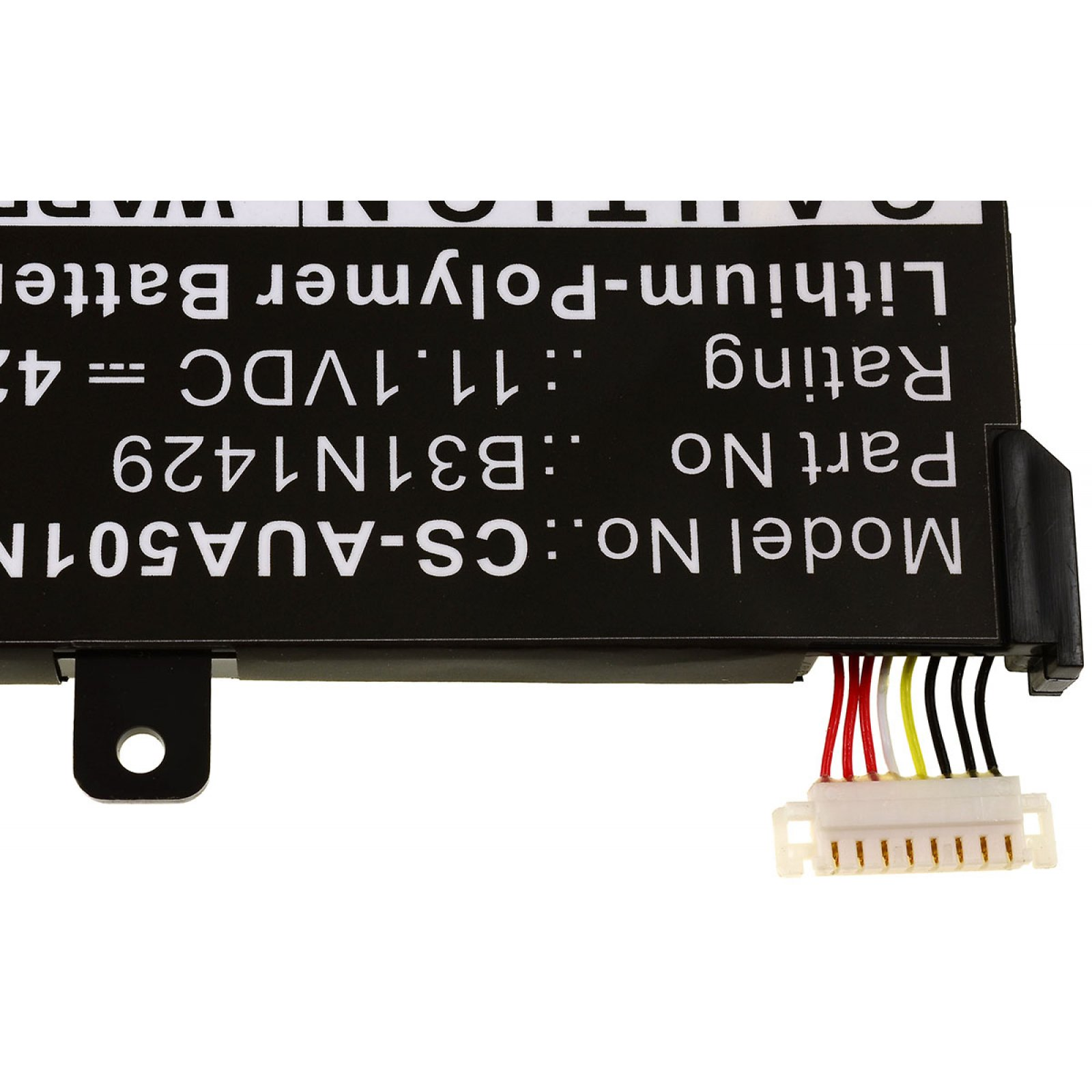 Una batería negra con texto blanco. El texto incluye 'Lithium-Polymer Battery' y '11.1VDC'.