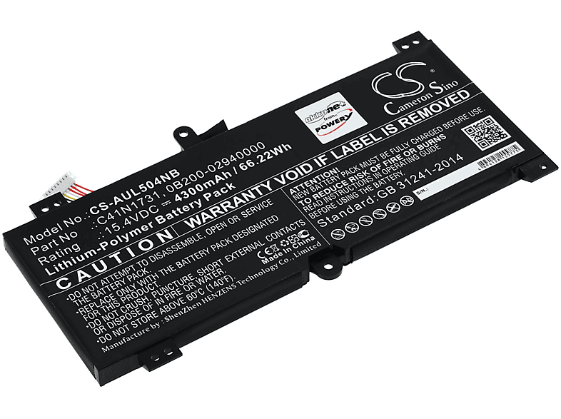POWERY Akku für Asus GL504GW-ES019T Li-Polymer Akku, 15.4 Volt, 4300mAh