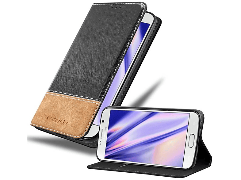 CADORABO Kunstleder Hülle, Galaxy S6, SCHWARZ Samsung, Bookcover, BRAUN