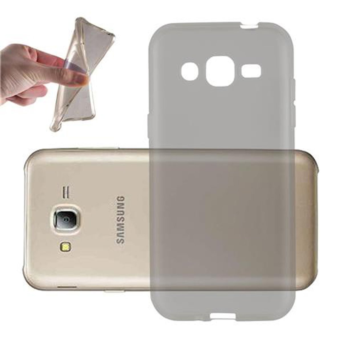 SCHWARZ Slim Galaxy J2 2015, TRANSPARENT Samsung, Ultra Backcover, AIR Schutzhülle, CADORABO TPU