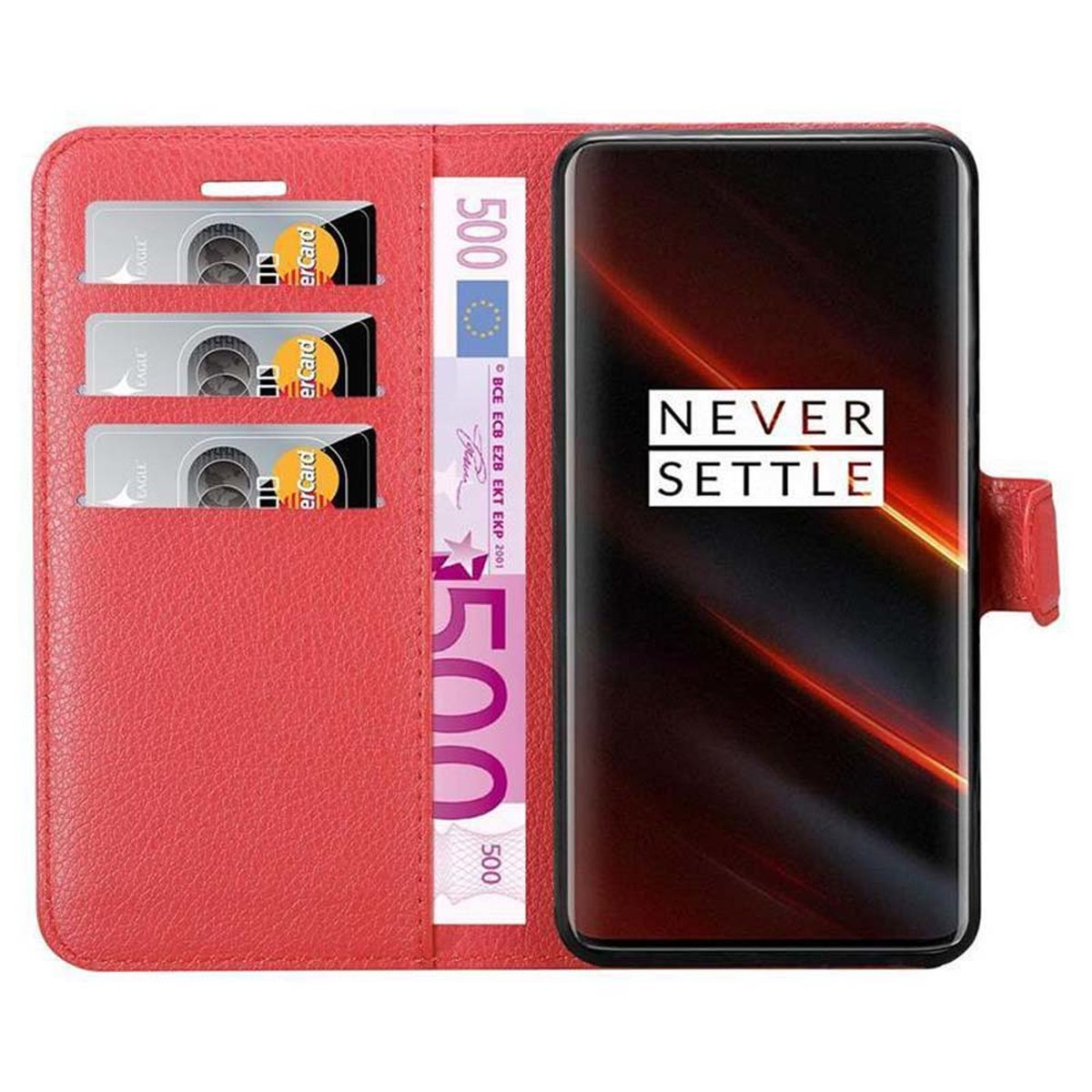 Standfunktion, Hülle CADORABO PRO, OnePlus, Bookcover, KARMIN Book 7T ROT